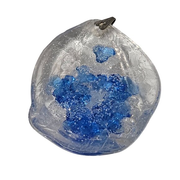 Handcrafted Glass Pendant Blue Clear Beads Statement Art Deco Fashion Jewelry - Picture 4 of 5